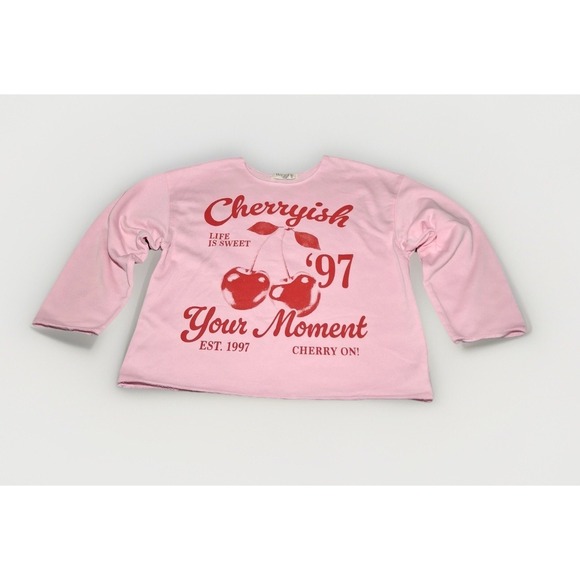 Wound Up Tops - Wound Up Pink Cherryish Your Moment Graphic Sweatshirt Womens Large LS42507FP